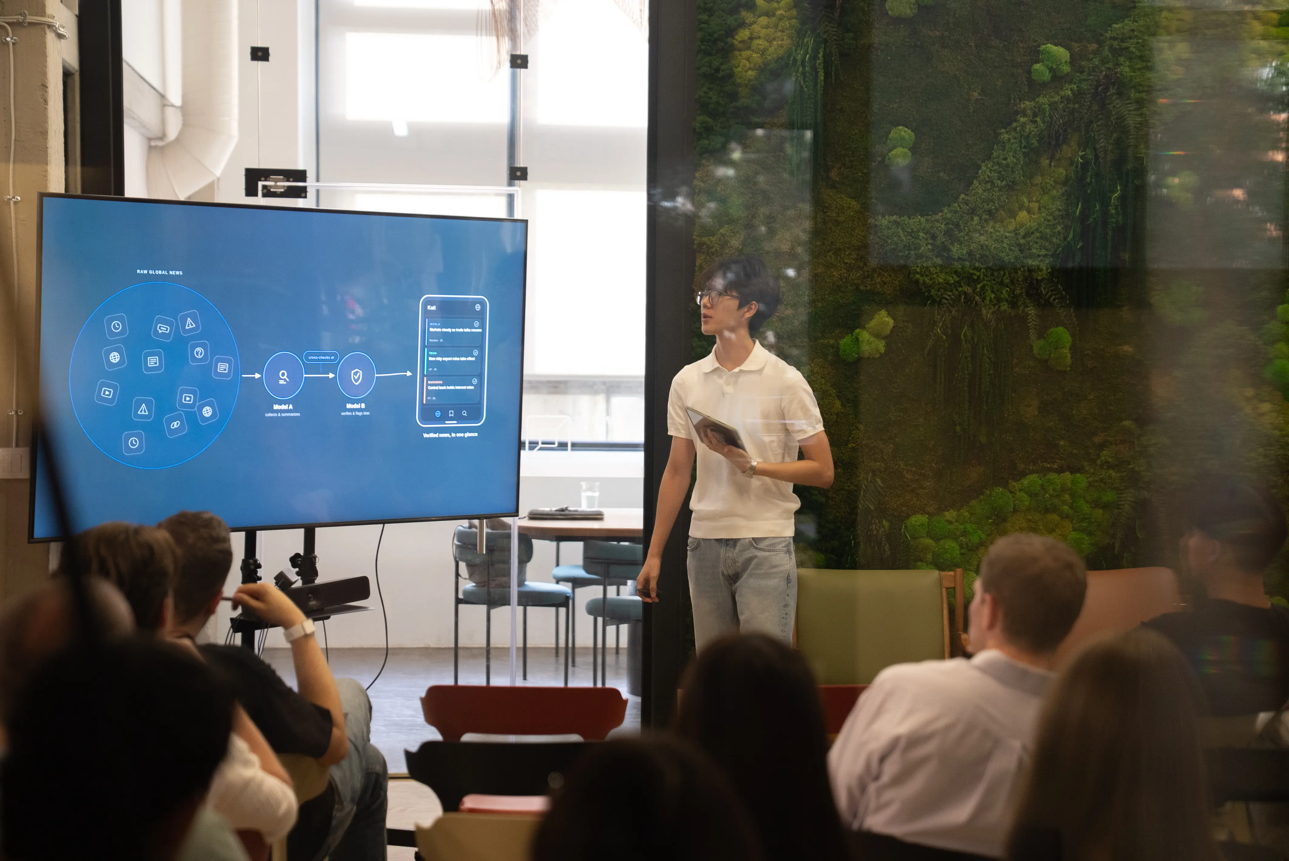Student pitching his idea for investors