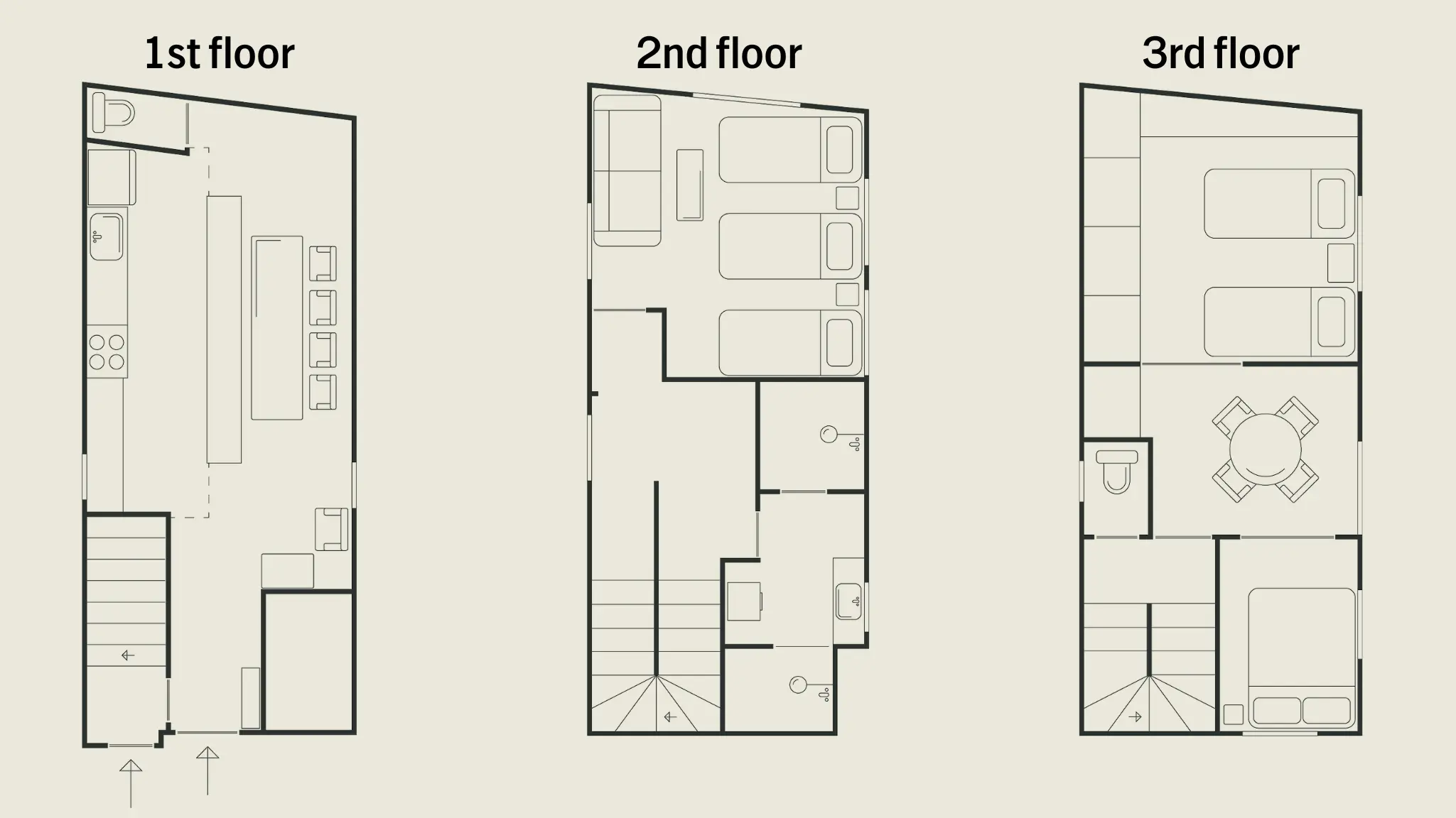 Nakano-Sakaue house floor plan, 1st to 3rd floor