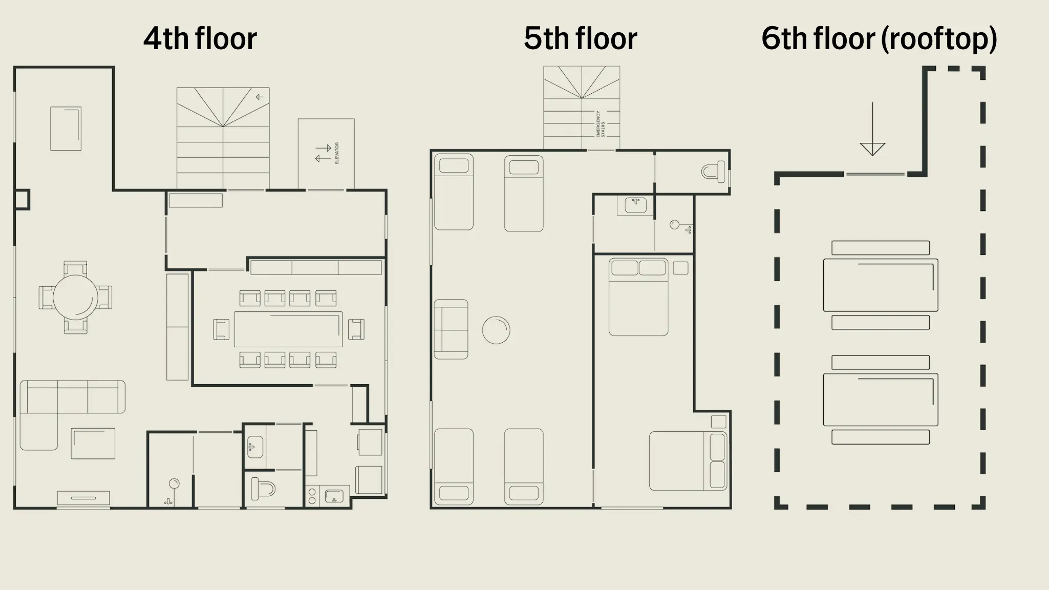Morishita Penthouse apartment floor plan, 4th floor to rooftop