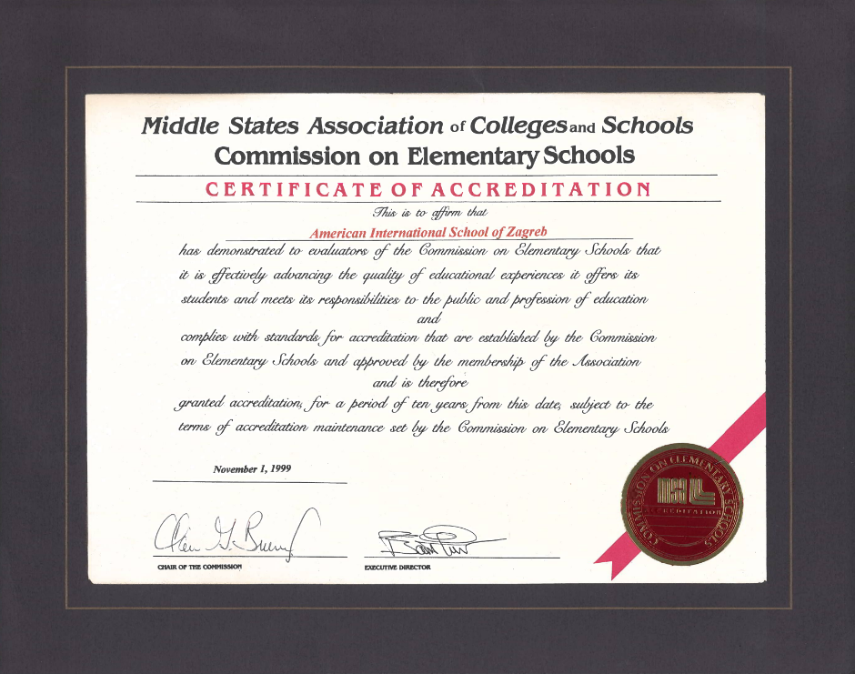 AISZ Receives a Certificate of Accreditation from MSA